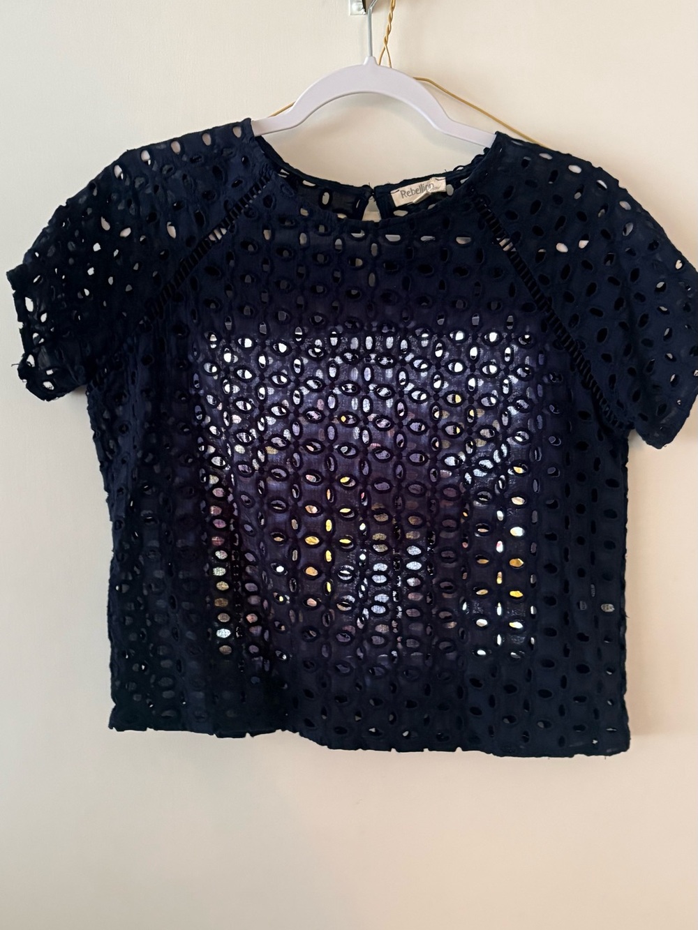 Navy eyelet top -Rebellion- size Large- fits like a small